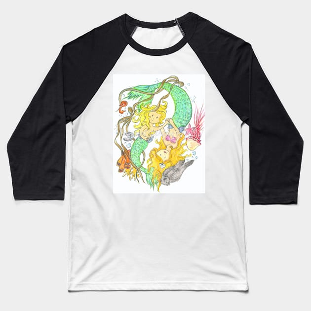 Mermaid mother and child Baseball T-Shirt by StephaniePerryArt